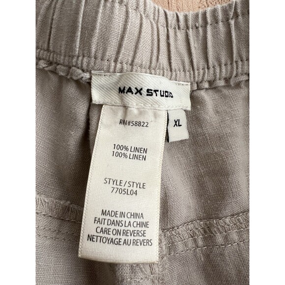 Max Studio 100% Linen Drawstring Wide Leg Trouser Pants Lightweight Tan XL - Picture 5 of 9